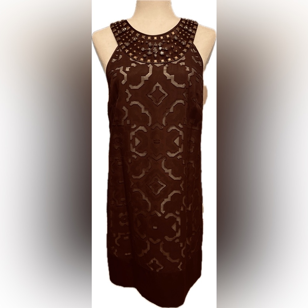 Laundry By Shelli Segal Chocolate Brown Embellished Mini Dress
